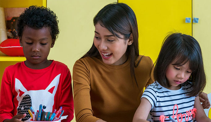 Caregiver with children