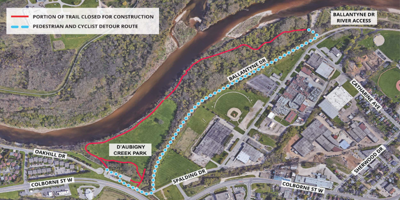 Map of closed trail areas and temporary access points