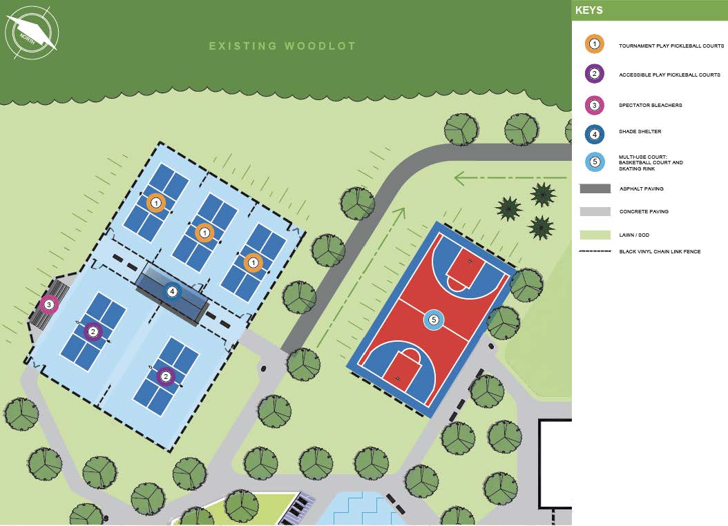 Pickleball and multi-use courts concept drawing and legend