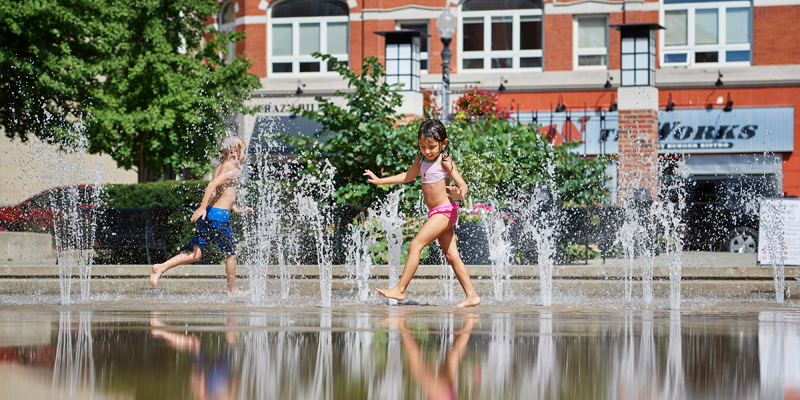 children at Harmony Square splash pad