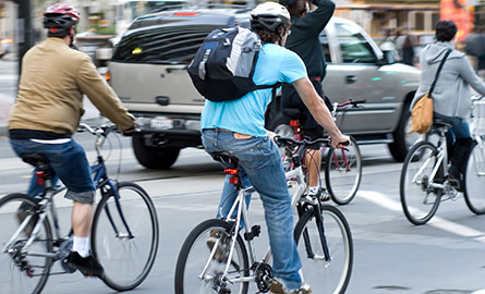 Commuters biking to work