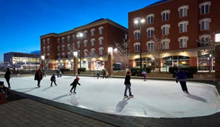 People skating on an outdoor rink in downtown Brantford