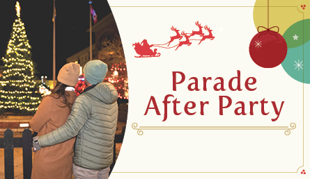 Parade After Party and couple looking at a lit tree.