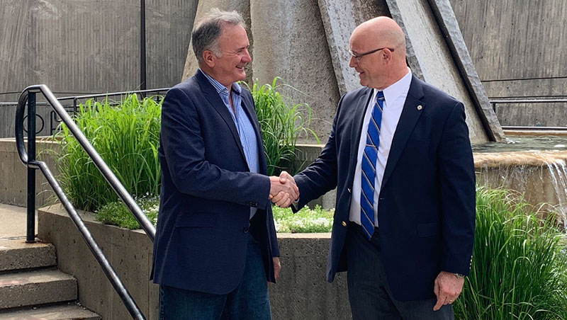 Mayor Kevin Davis and Brian Hutchings at Brantford City Hall