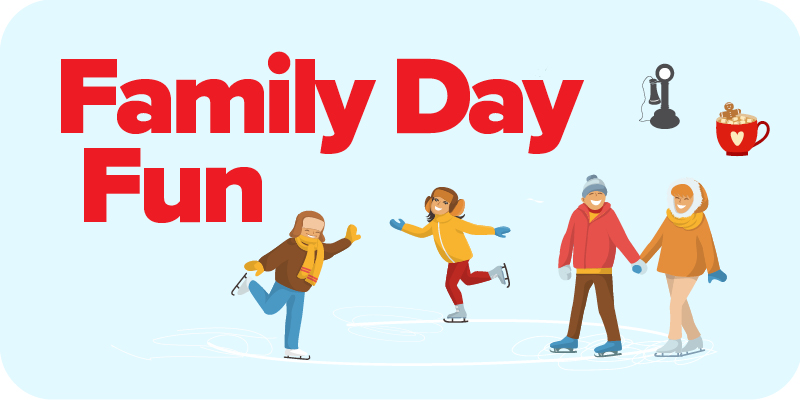 Cartoon family ice-skating for 'Family Day Fun'