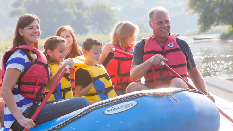 Family Rafting in the river