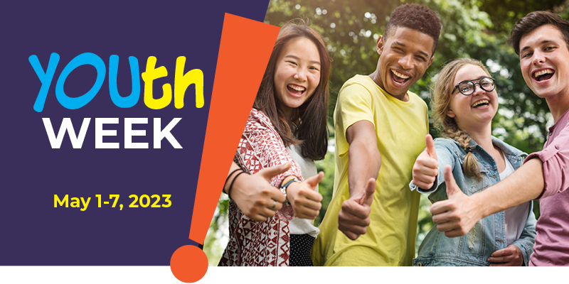 Group of teens with thumbs up for Youth Week 2023