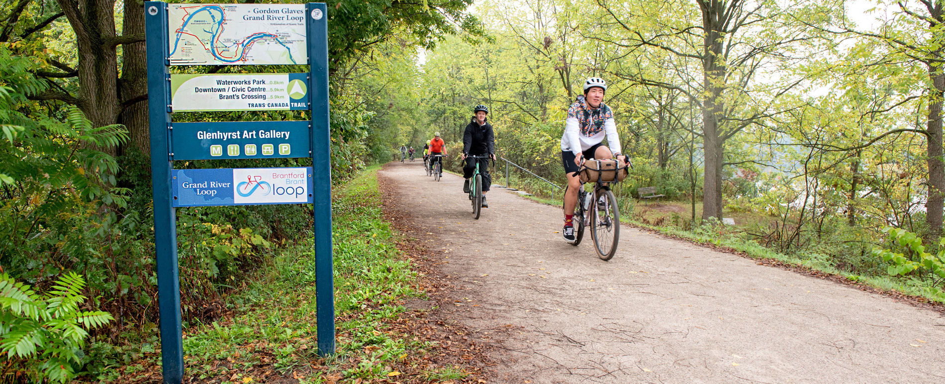 Cyclists enjoying a trail in Brantford Ontario