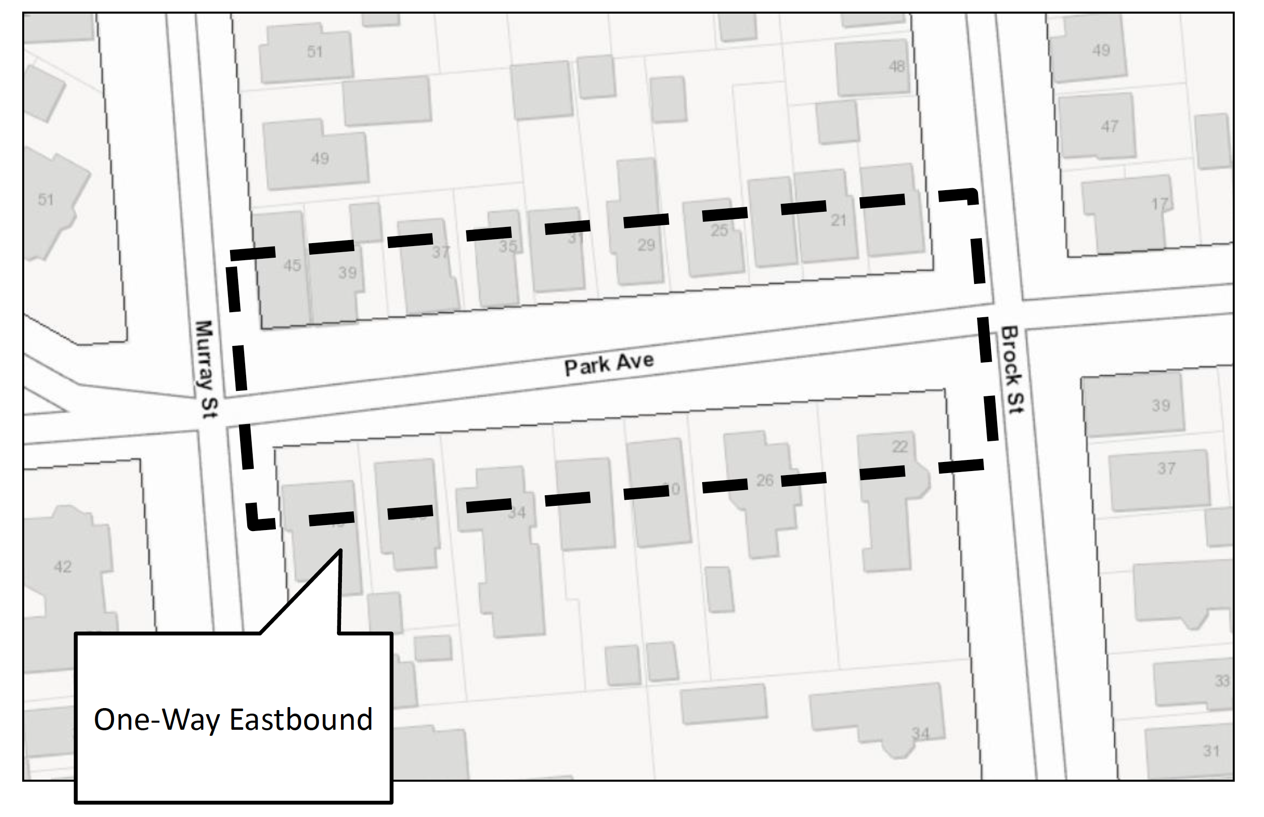 Park Ave one-way street map