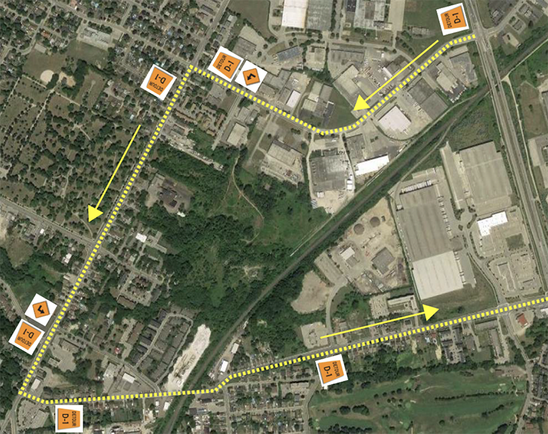 Wayne Gretzky Parkway Pedestrian Bridge Detour Map 