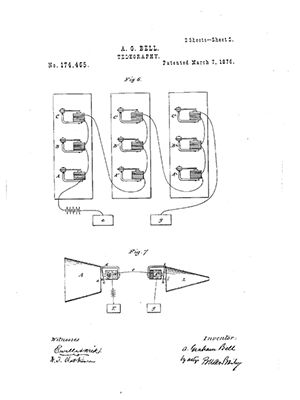 Drawing of the telephone in Alexander Graham Bell's Patent