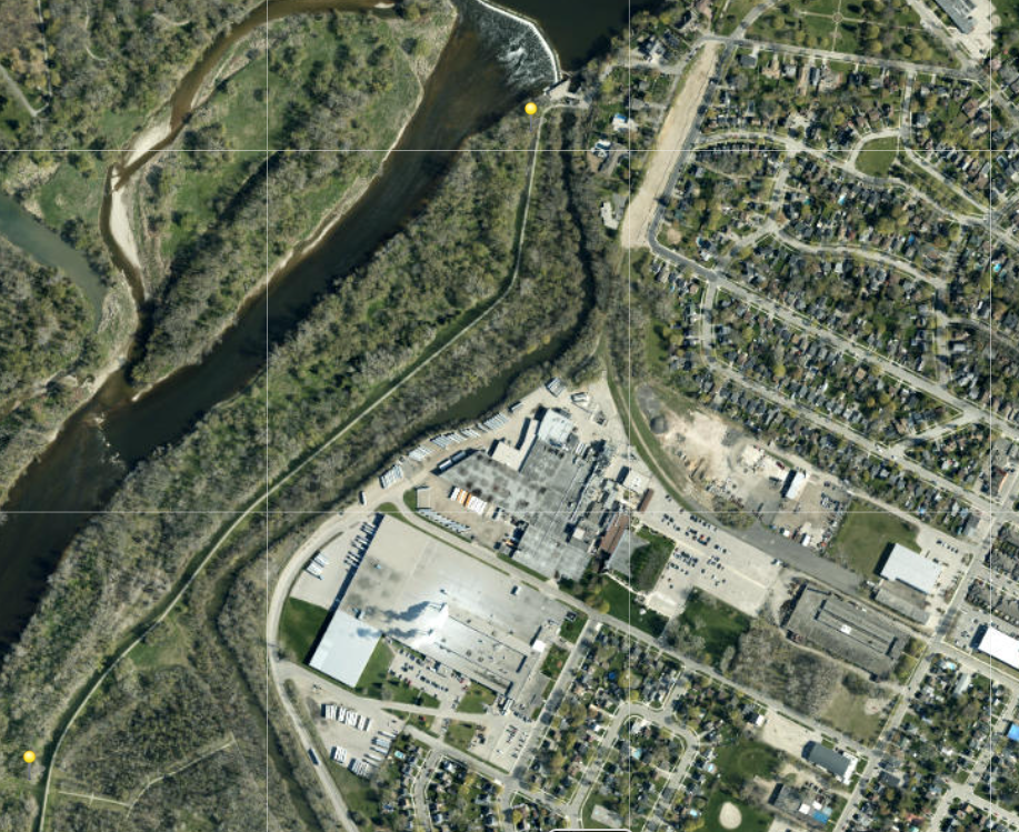 Overview of Waterworks Riverside Trail access points