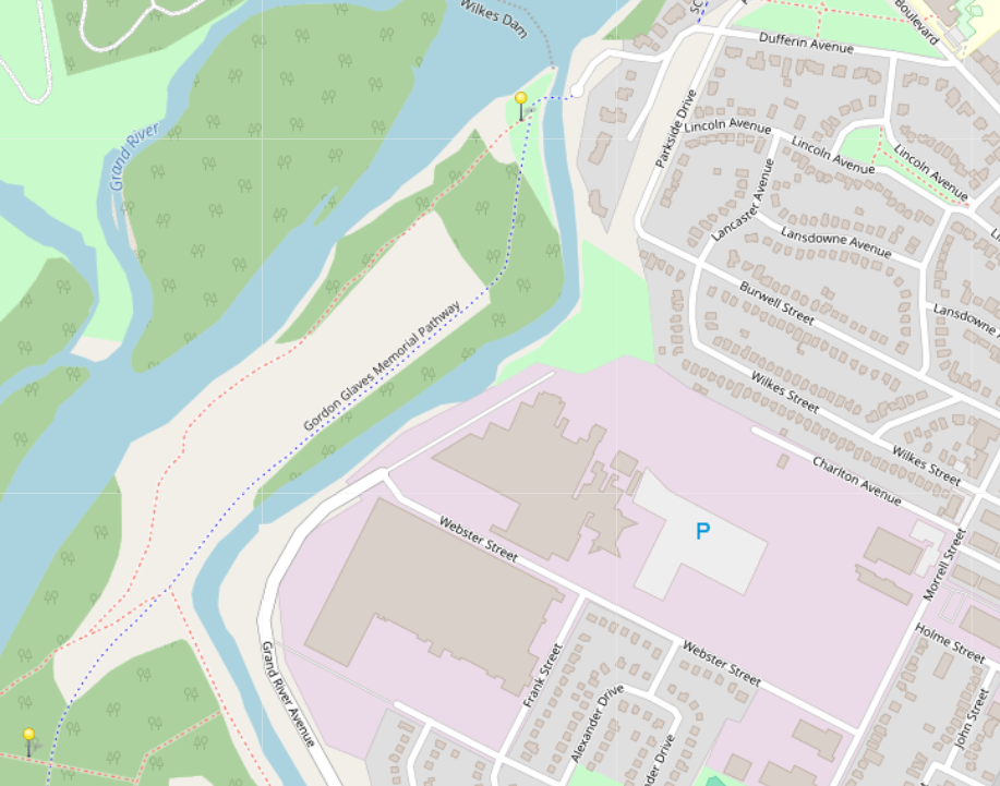 Street overview surrounding Waterworks Riverside Trail