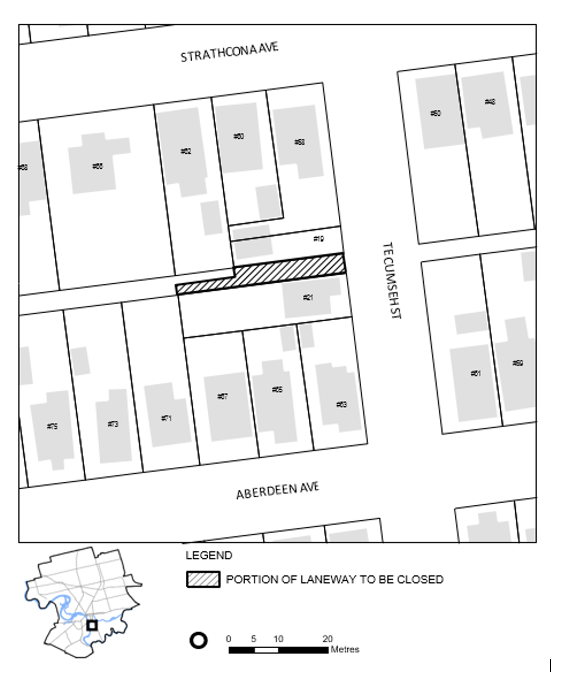 Map of Lane Closing Fronting Tecumseh Street