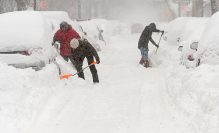 Street filled with snow covered cars