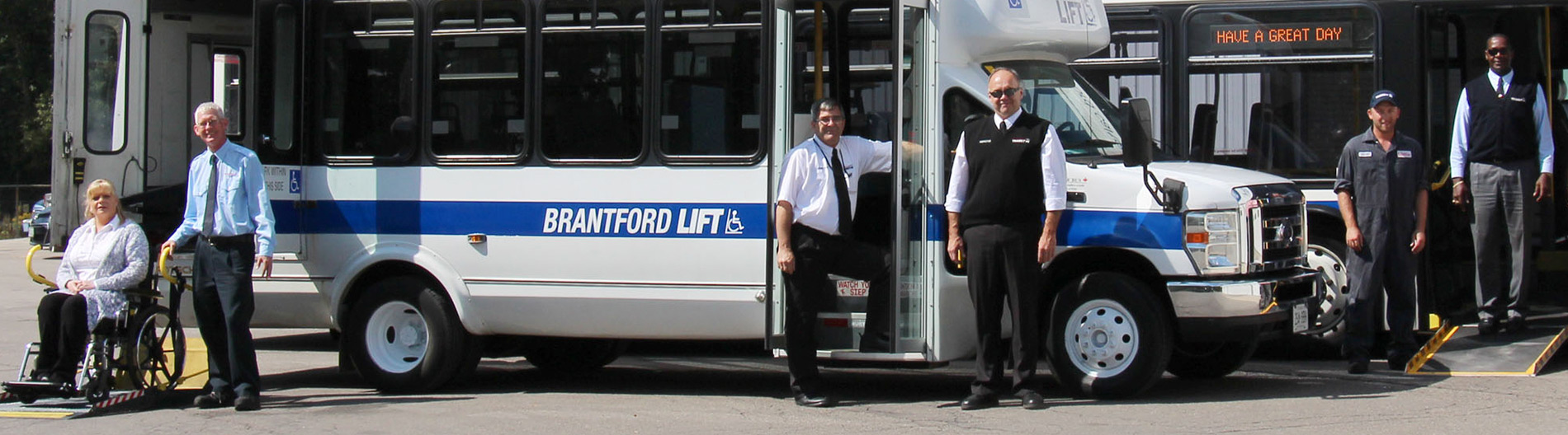 Lift bus with passengers and driver