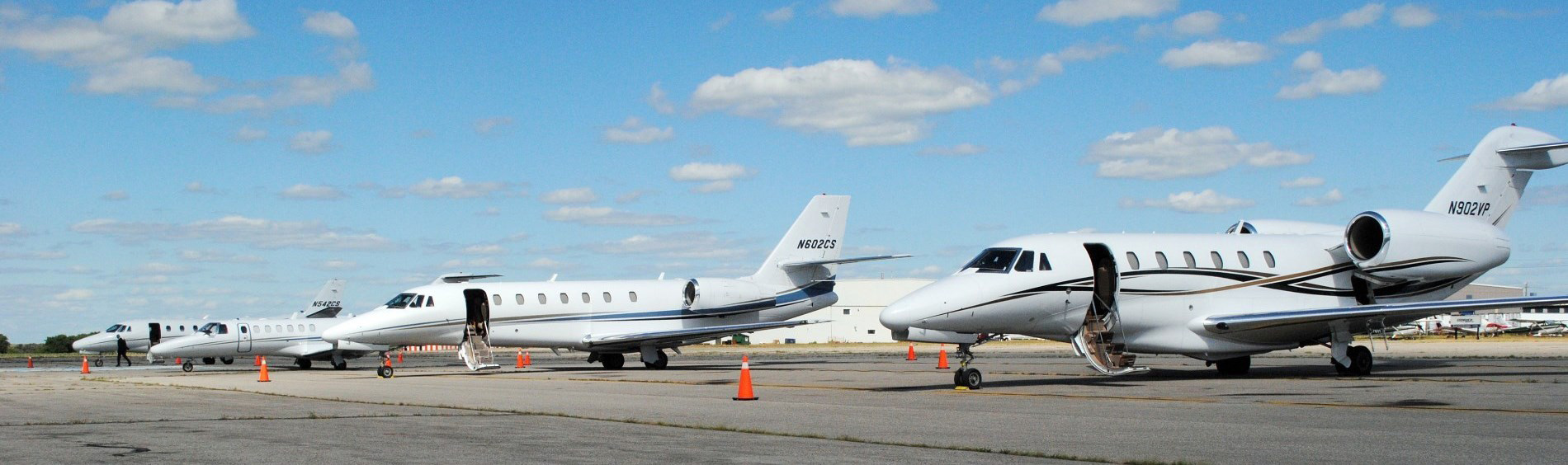 Four planes parked at the Brantford Municipal Airport