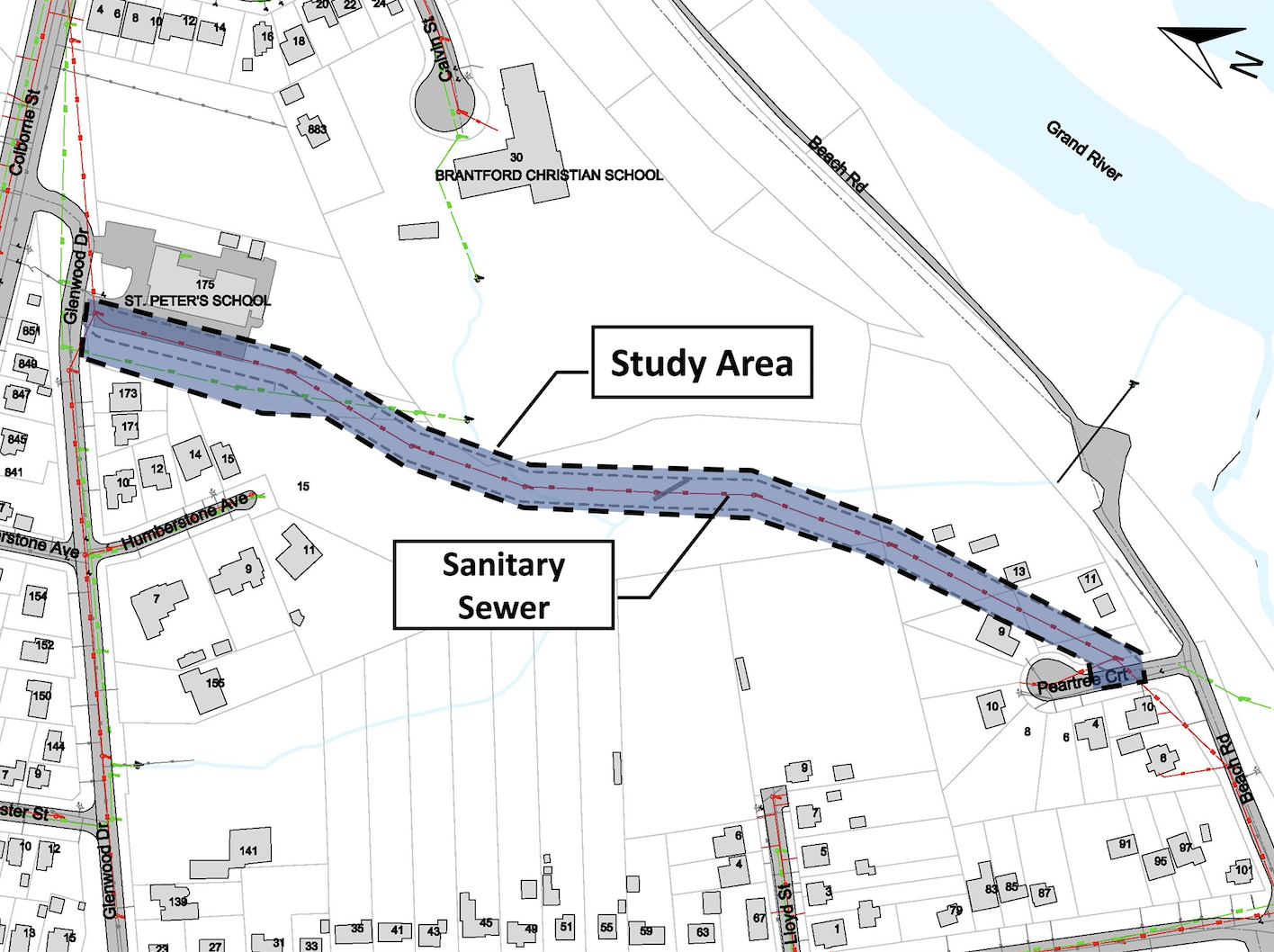 Glenwood Drive and Peartree Court Utility Access Route Study Area