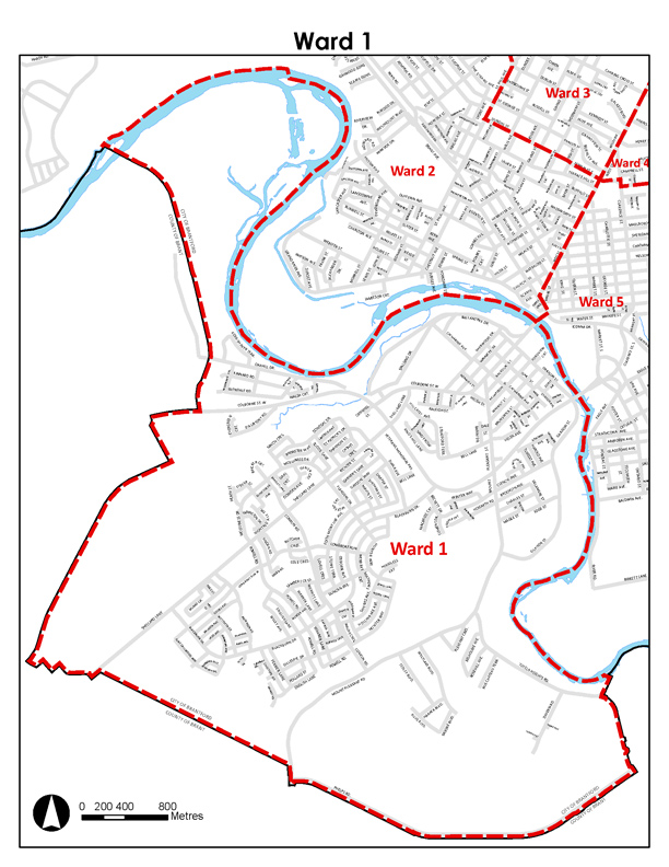 Map of Ward 1 in the City of Brantford