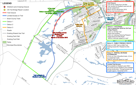 Shellard Lane Reconstruction Trail Closure Detour Map