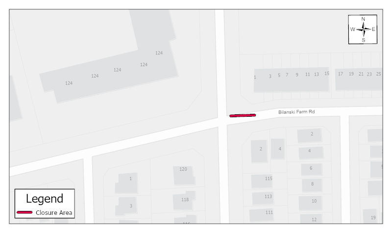 Closure at Bilanski Farm Road and Garden Avenue