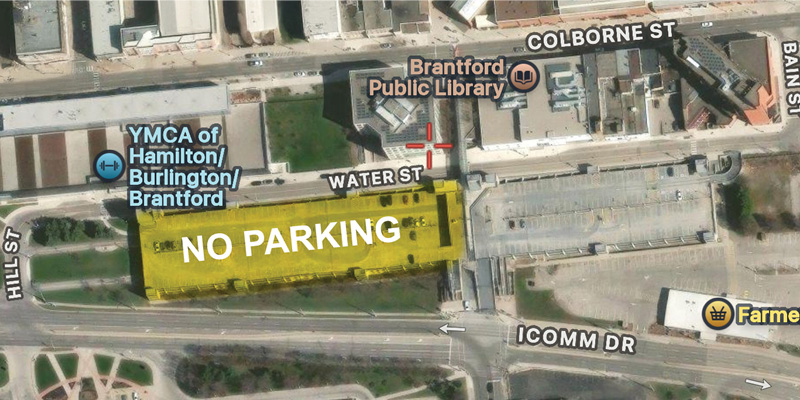 Overview of parking garage and yellow shading to indicate parking closure