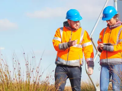 two field workers taking measurements