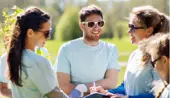 Group of people wearing sunglasses and smiling